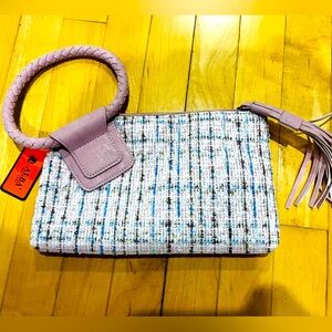 Alba Tweed Clutch with Blue and Pink Details